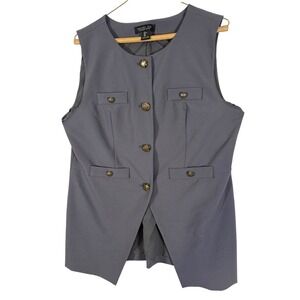 Rachel Zoe Grey Sleeveless Blazer Vest Gold Crest Button Front L 4S33858CHU